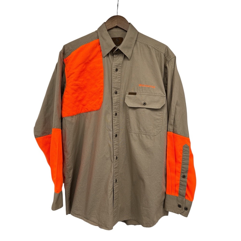 Winchester Upland‎ Hunting Shirt Mens L Blaze Orange Shooting Field Button Down
